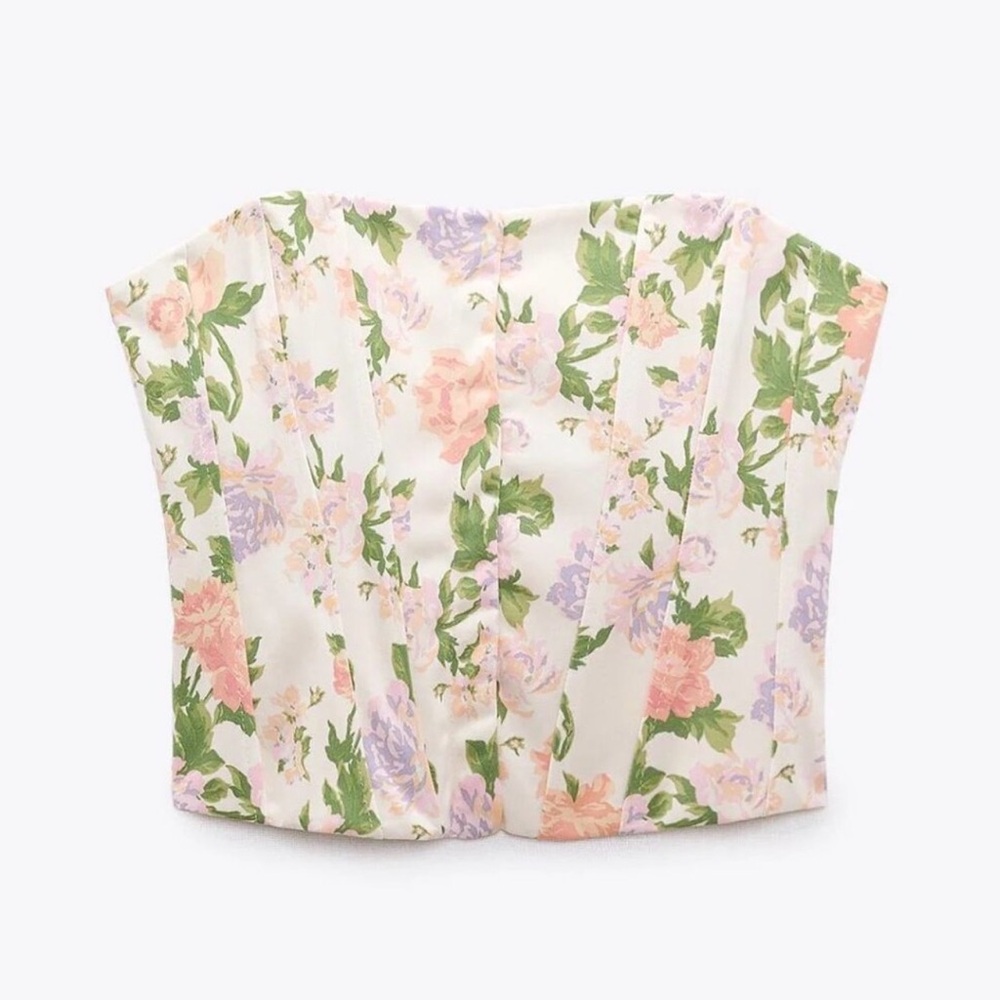 Zara Strapless Pastel Floral Bustier Corset Small Blogger Fav Coquette Fairycore
